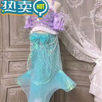 绿彩虹光公主套装女童夏装23新款宝宝海边度假亮片鱼尾裙儿童公主裙