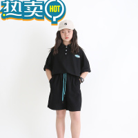 绿彩虹光儿童短袖套装夏季薄款T恤短裤女童Polo衫运动五分裤两件套