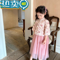 绿彩虹光女童旗袍套装春夏新款儿童古风公主裙宝宝中式两件套潮