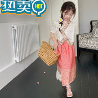 绿彩虹光奶油童装女童民族风套装宝宝2023新款夏季洋气傣族裙两件套