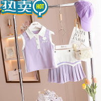 绿彩虹光女童polo领无袖上衣半身裙两件套套装2023夏季新款休闲女团风洋气