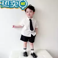 绿彩虹光男儿童套装夏季童装帅气男宝宝生日花童毕业礼服短袖衬衫短裤两件