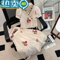 绿彩虹光2023新款女童夏装套装夏款民族儿童服装夏季大童汉服裙子两件套