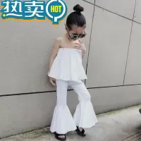 绿彩虹光网红女童两件套2023夏新款女孩娃娃衫吊带上衣修身喇叭裤洋气套装