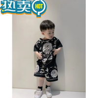 绿彩虹光日系童装夏季奶嘴娃娃男女儿童圣母套装兄妹装潮酷儿童两件套