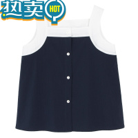 绿彩虹光童装23夏季新品清凉撞色小方领无袖亲子款休闲背心半身裙套装