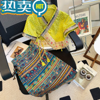 绿彩虹光2023新款少数民族风儿童服装洋气女童套装夏款新中式裙子两件套