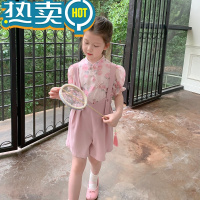 绿彩虹光沫沫童装女童夏款夏季新中式两件套装2023新款儿童上衣短裤夏装