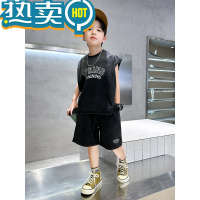 绿彩虹光男童夏装砂洗渐变背心短裤套装2023新款韩范儿童装夏季痞帅衣服潮