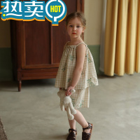 绿彩虹光女童姐妹款格子背心短裤套装连衣裙 允儿妈宝宝夏季洋气公主裙