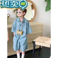 绿彩虹光儿童洋气韩国兄妹装夏款男童宽松字母衬衫短裤套装女童无袖连衣裙