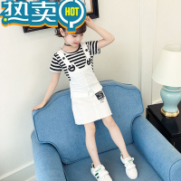 绿彩虹光女童夏装牛仔背带裙套装网红儿童时髦裙子韩版洋气连衣裙两件套潮