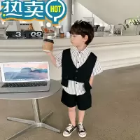 绿彩虹光儿童套装夏季男童西装痞帅男小童装短袖宝宝夏装男孩衣服英伦洋气