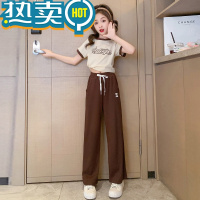 绿彩虹光女童夏装2023新款套装儿童夏季洋气大童女装短袖时髦阔腿裤潮衣服