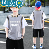 绿彩虹光2023新款儿童夏季运动套装中大男童短袖夏装男孩篮球服酷帅速干衣