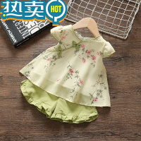 绿彩虹光女童复古风夏装2女宝宝夏季网红3周衣服1一4岁婴儿童洋气时髦套装