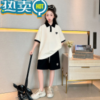 绿彩虹光女童套装夏装2023新款网红儿童洋气夏款短袖女大童夏季运动两件套