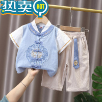 绿彩虹光男童夏装儿童汉服短袖套装2023唐装新款两件套中小童中国风童装潮