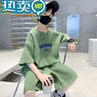 绿彩虹光儿童装男童夏装套装2023新款夏季男孩运动薄款夏款中大童酷帅气潮