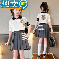 绿彩虹光女童jk制服套装夏款学生儿童polo领短袖小女孩学院风百褶裙两件套