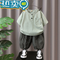 绿彩虹光男童夏装套装2023新款儿童夏季短袖t恤两件套韩版棉麻潮帅气时髦