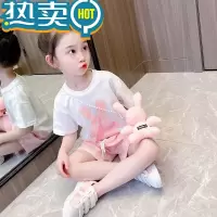 绿彩虹光女童夏装套装2023新款童装儿童时髦洋气两件套女宝宝夏天运动衣服