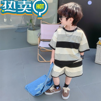 绿彩虹光男童夏装套装2023新款儿童短袖夏季运动痞帅炸街衣服酷帅男孩童装