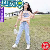 绿彩虹光女童夏季套装短袖2023新款大童女装洋气时髦运动夏款儿童网红夏装