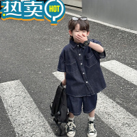绿彩虹光儿童夏装男童牛仔套装宝宝2023夏季新款小男孩休闲洋气两件套衣服