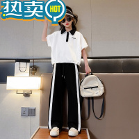 绿彩虹光女童夏款2023新款儿童韩版polo衫女大童阔腿裤时髦运动装
