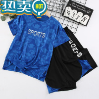 绿彩虹光胖男童短袖套装加肥加大夏装2023新款男孩速干运动装两件套夏季薄