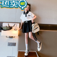 绿彩虹光女童短裙套装夏季2023新款学院风polo衫上衣半身裙子两件套中大童