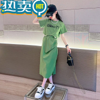 绿彩虹光女童夏季套装时髦开衩半身裙2023新款洋气儿童夏款短袖T恤两件套