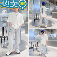 绿彩虹光男童夏季套装中大童短袖长裤运动夏装潮帅气时髦儿童网红炸街男孩