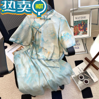 绿彩虹光2023夏装新款汉服旗袍女童夏款套装古风10岁女孩衣服两件套裙