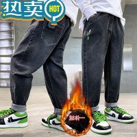 绿彩虹光男童裤子冬款加绒牛仔裤宝宝外穿洋派一体绒裤薄绒加厚棉裤中大童
