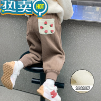 绿彩虹光女童加绒裤子冬季2023新款儿童灯芯绒裤外穿宝宝加厚一体绒运动裤