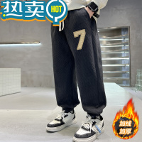 绿彩虹光男童加绒裤子一体绒加厚灯芯绒裤秋冬大童长裤儿童套装冬装2023新款