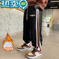 绿彩虹光儿童套装男童加绒裤子秋冬款2023新款加厚运动厚棉裤大童冬季保暖棉裤