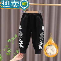 绿彩虹光男童一体绒裤子秋冬装2023新款宝宝加厚休闲裤洋气儿童冬季加绒裤