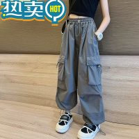 绿彩虹光女童加绒裤子工装裤2024冬季新款中大童洋气长裤时髦儿童休闲裤潮