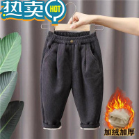 绿彩虹光男童加绒裤子灯芯绒裤2023新款男女宝宝加绒加厚外穿秋冬季长裤潮
