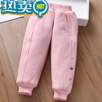 绿彩虹光女童加绒加棉卫裤女宝冬装加厚棉裤2023新款宝宝儿童外穿保暖裤子