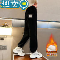 绿彩虹光女童加绒裤子秋冬款2023新款儿童加厚一体绒长裤大童冬季保暖棉裤