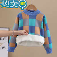 绿彩虹光儿童卫衣2023秋冬新款男童加绒套头针织打底衫中大童韩版冬季保暖