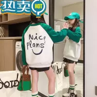 绿彩虹光女大童卫衣秋冬儿童春秋款洋派2023新款加绒即墨时髦长袖女童
