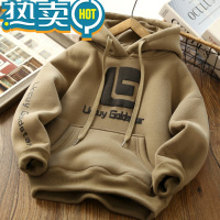 绿彩虹光一件过冬~男童加绒卫衣秋冬装2023新款儿童加厚保暖套头衫上衣潮