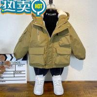 绿彩虹光男童加绒棉衣2023新款冬季棉袄加厚羽绒保暖外套连帽派克棉袄