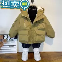 绿彩虹光男童加绒棉衣2023新款冬季棉袄加厚羽绒保暖外套连帽派克棉袄