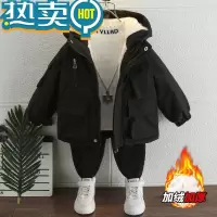 绿彩虹光男童加绒棉衣2023新款冬季棉袄加厚夹棉保暖外套连帽派克棉袄